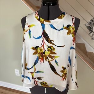 Elegant Floral Sleeveless Tank Top - White and Multicolor